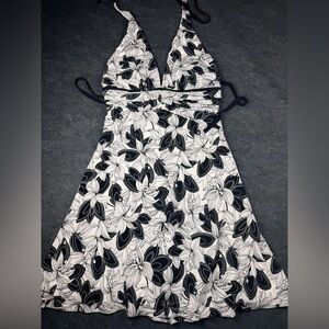White House Black Market - Floral Black and White Halter Dress